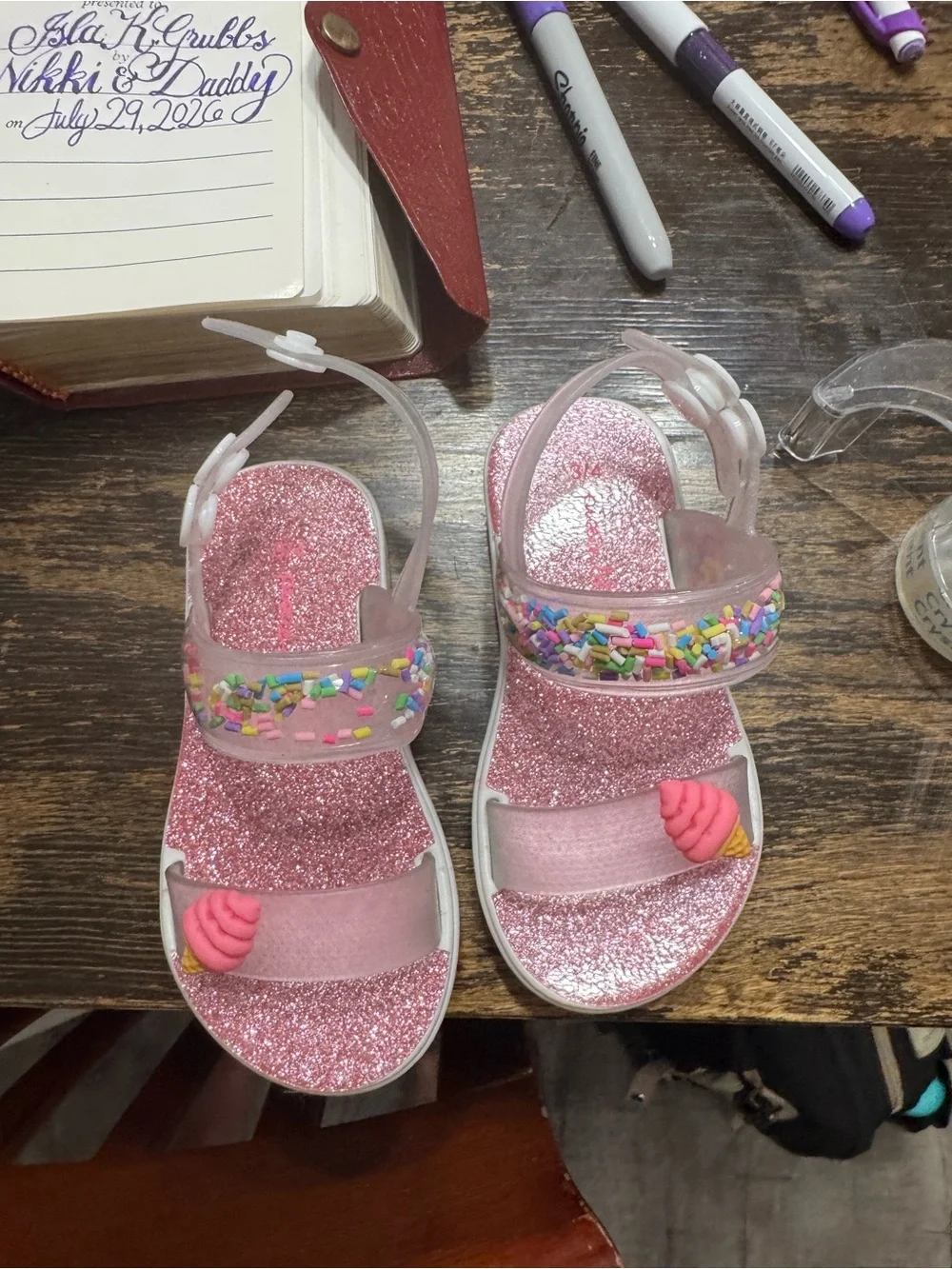 bebe Toddler Girl's PCU Sandal with Sprinkles and Ice Cream Charm